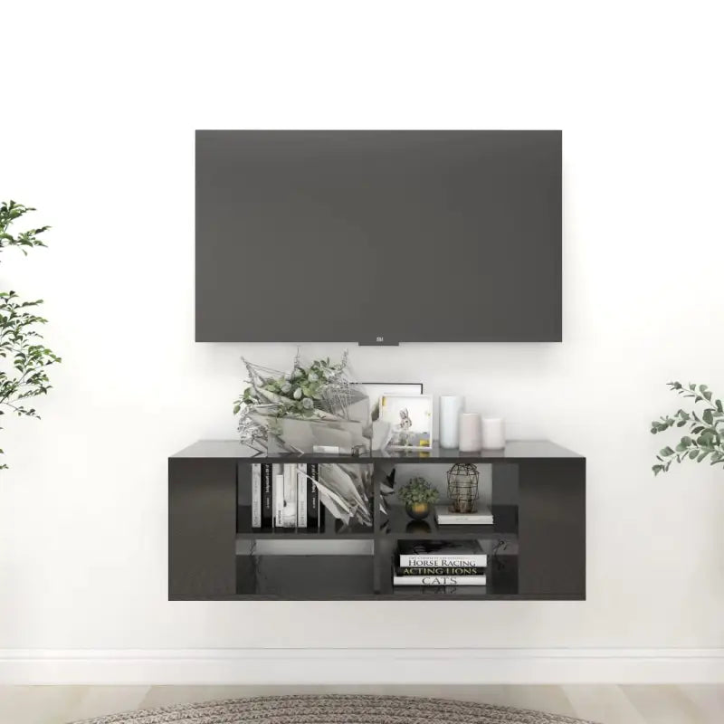 Hoogglans wit Tv-meubel met bewerkt hout en verstelbare opbergruimte - Hoogglans zwart / 1 - Tv-meubels