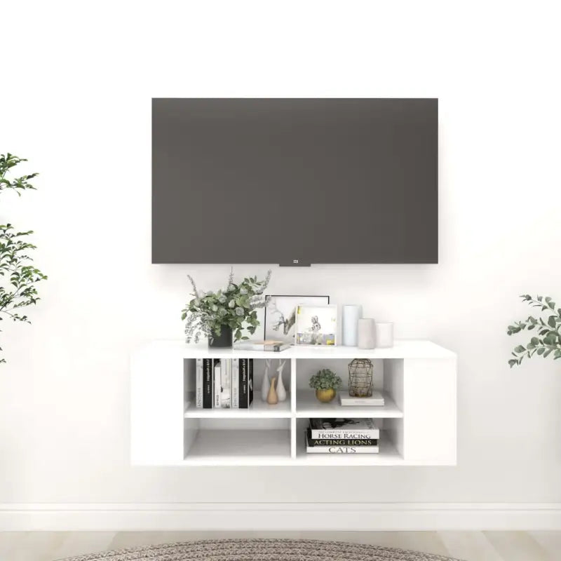 Hoogglans wit Tv-meubel met bewerkt hout en verstelbare opbergruimte - Wit / 1 - Tv-meubels
