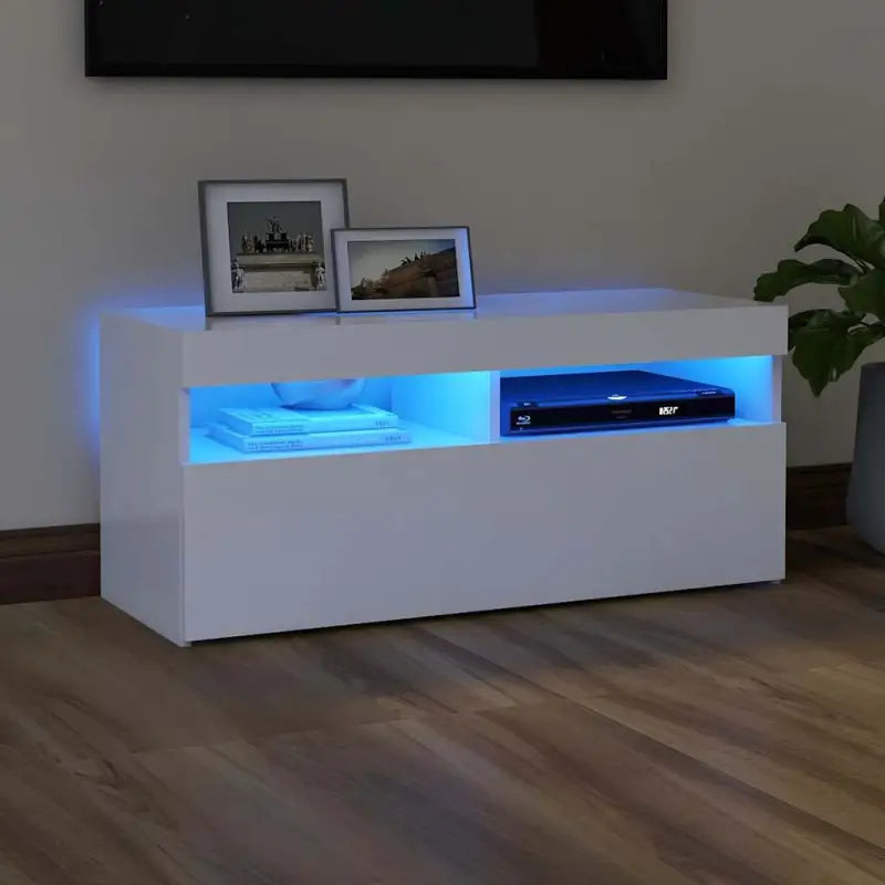 Hoogglans wit tv-meubel met rgb led-verlichting en stevig ontwerp - Wit / 1 / 90 cm - Tv-meubels