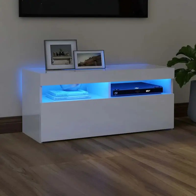 Hoogglans wit tv-meubel met rgb led-verlichting en stevig ontwerp - Hoogglans wit / 1 / 90 cm - Tv-meubels