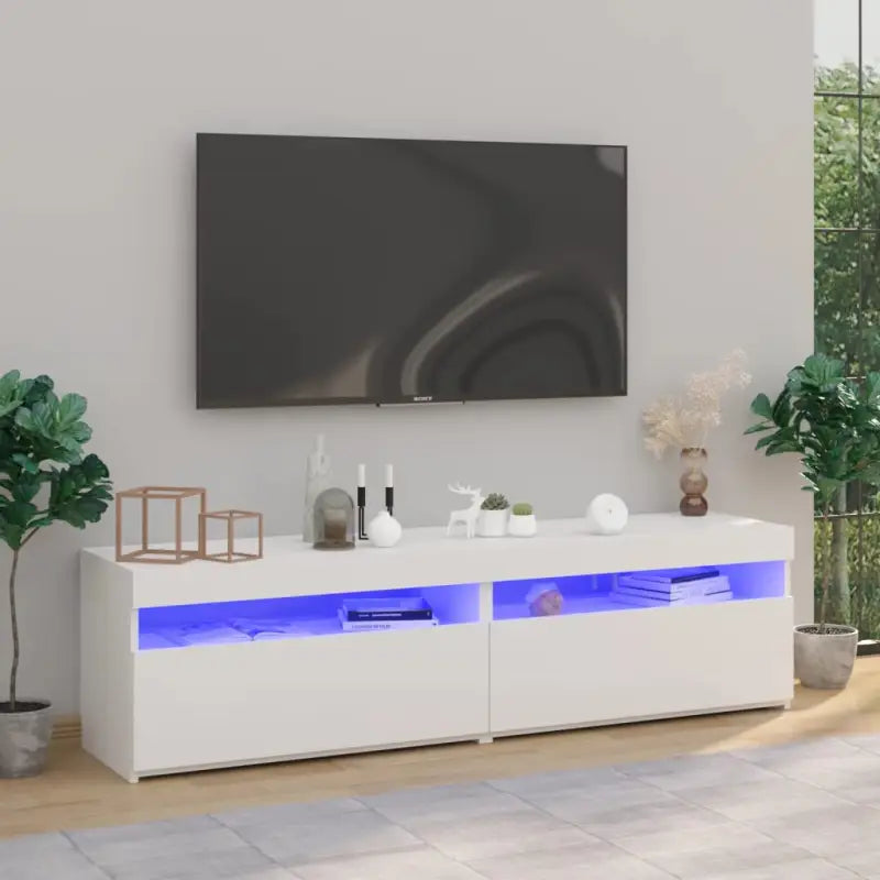Hoogglans wit tv-meubel met rgb led-verlichting en stevig ontwerp - Wit / 2 / 75 cm - Tv-meubels