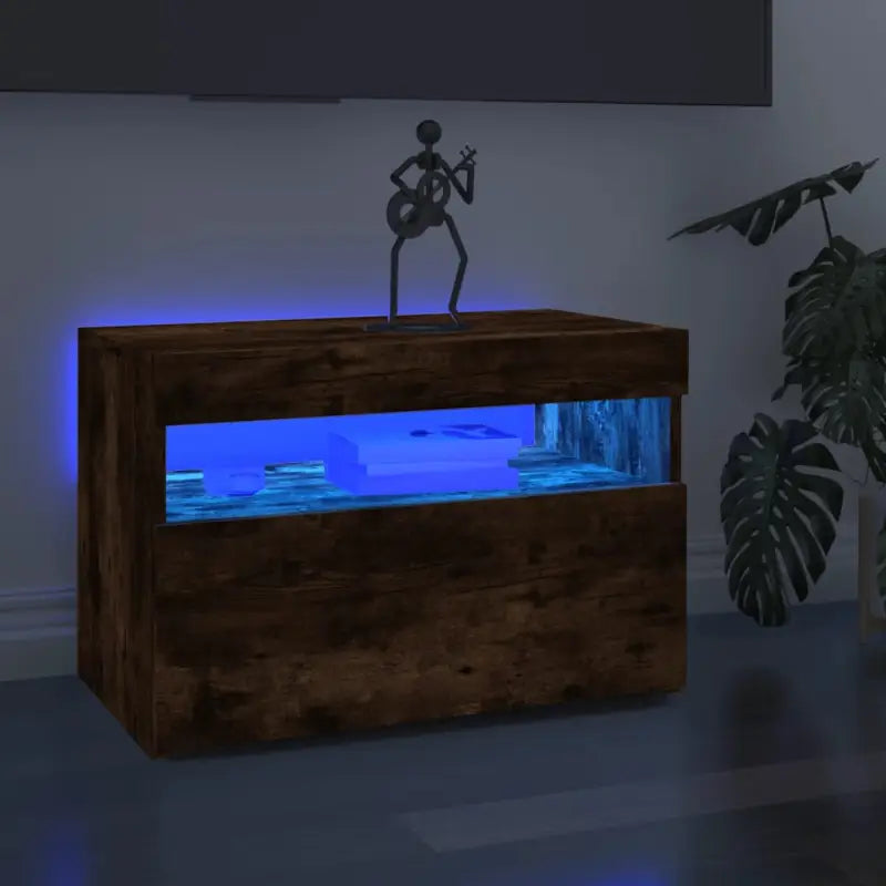 Hoogglans wit tv-meubel met rgb led-verlichting en stevig ontwerp - Gerookt eiken / 1 / 60 cm - Tv-meubels