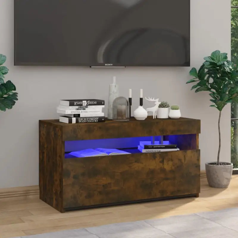 Hoogglans wit tv-meubel met rgb led-verlichting en stevig ontwerp - Gerookt eiken / 1 / 75 cm - Tv-meubels