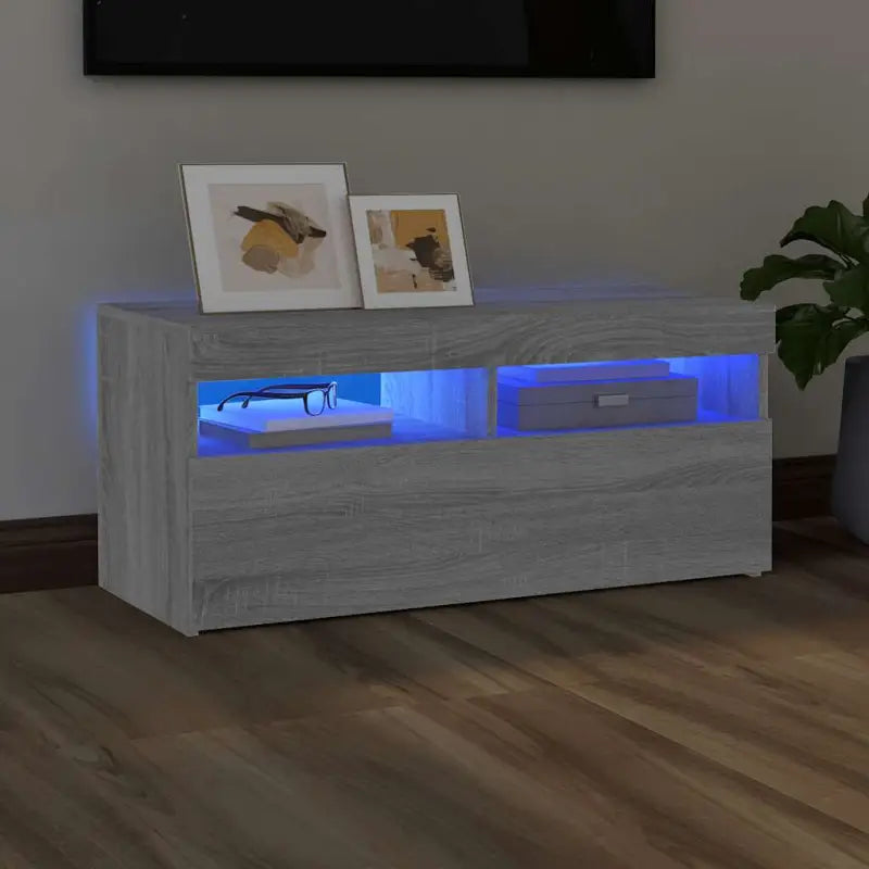 Hoogglans wit tv-meubel met rgb led-verlichting en stevig ontwerp - Grijs sonoma / 1 / 90 cm - Tv-meubels