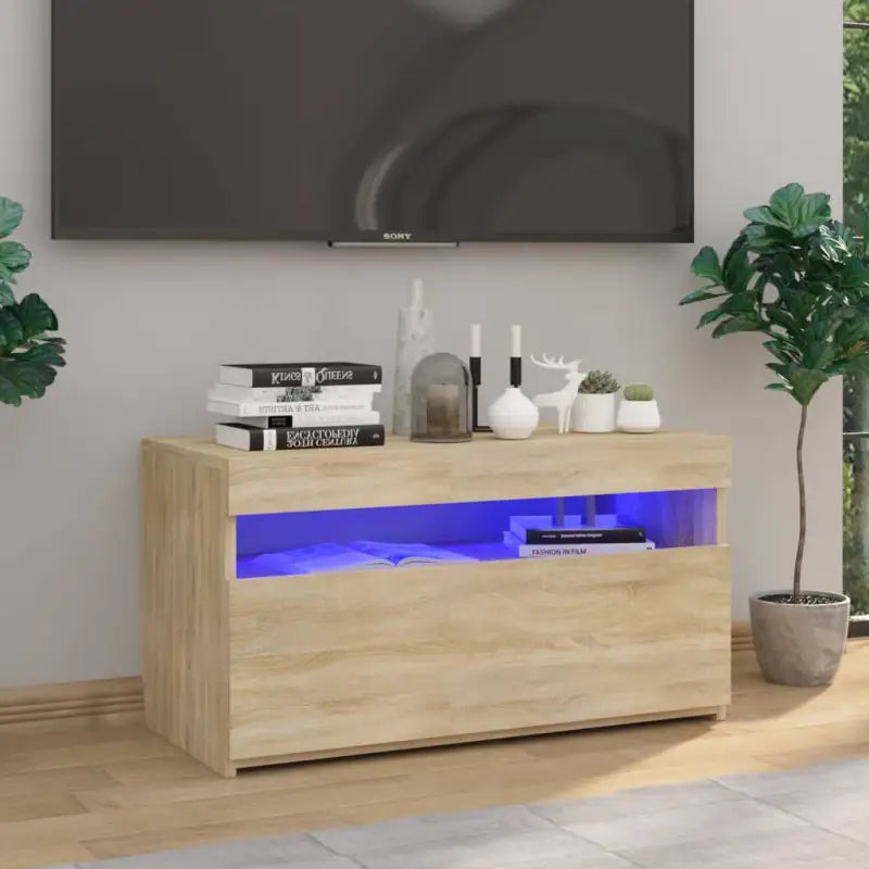 Hoogglans wit tv-meubel met rgb led-verlichting en stevig ontwerp - Sonoma eiken / 1 / 75 cm - Tv-meubels