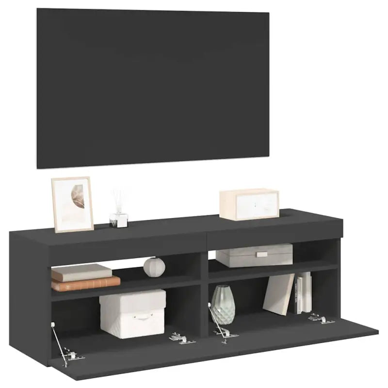 Hoogglans wit tv-meubel met rgb led-verlichting en stevig ontwerp - Grijs / 2 / 60 cm - Tv-meubels