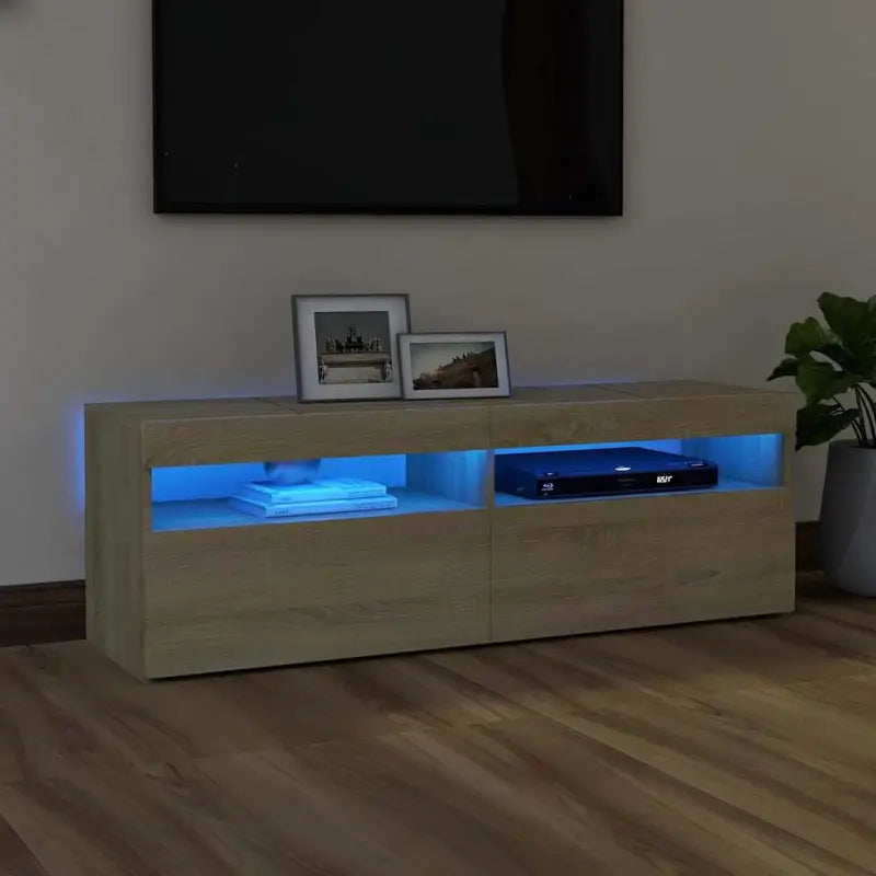 Hoogglans wit tv-meubel met rgb led-verlichting en stevig ontwerp - Sonoma eiken / 1 / 120 cm - Tv-meubels