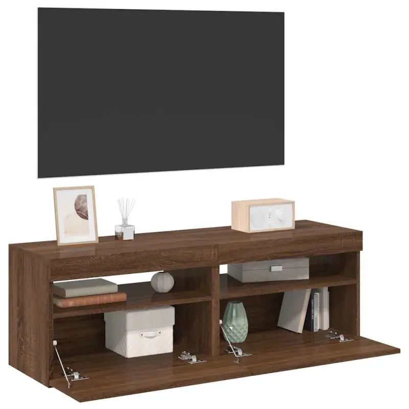 Hoogglans wit tv-meubel met rgb led-verlichting en stevig ontwerp - bruin eikenkleur / 2 / 60 cm - Tv-meubels