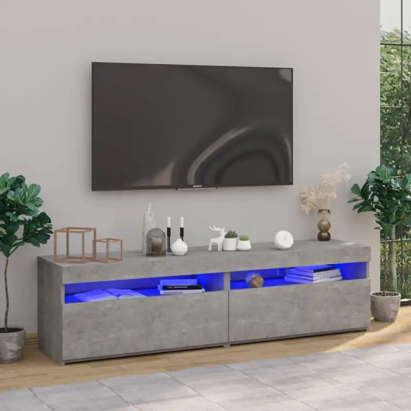 Hoogglans wit tv-meubel met rgb led-verlichting en stevig ontwerp - Betongrijs / 2 / 75 cm - Tv-meubels