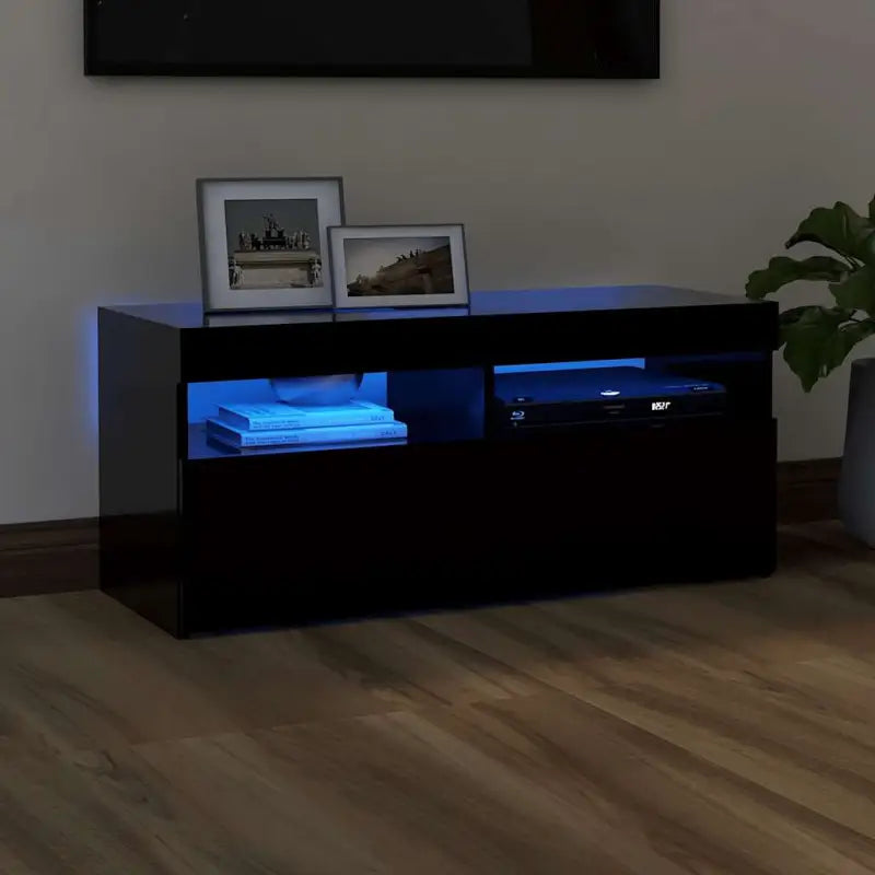 Hoogglans wit tv-meubel met rgb led-verlichting en stevig ontwerp - Zwart / 1 / 90 cm - Tv-meubels