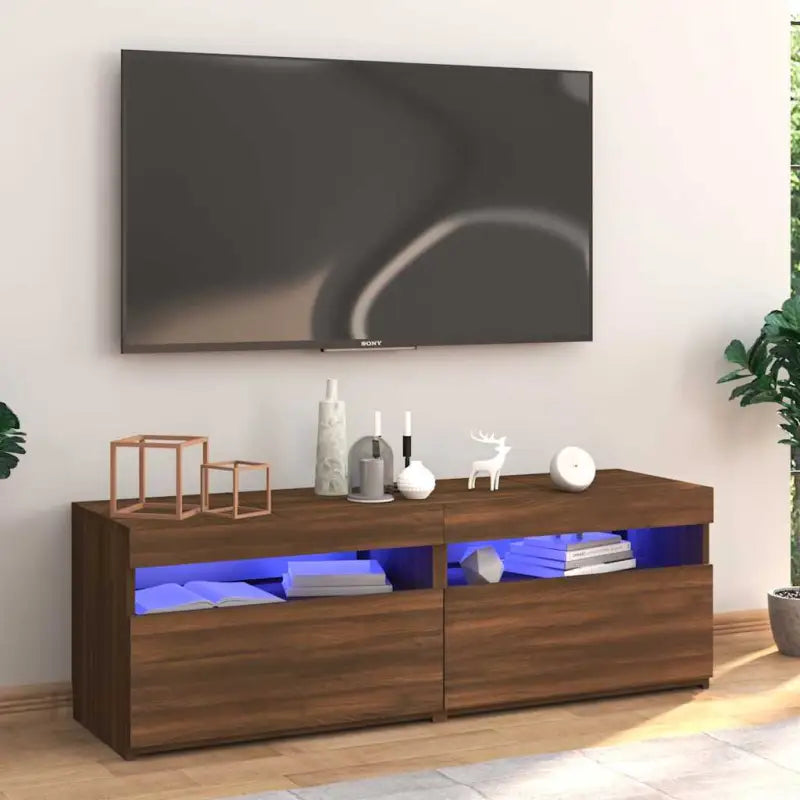 Hoogglans wit tv-meubel met rgb led-verlichting en stevig ontwerp - bruin eikenkleur / 1 / 120 cm - Tv-meubels