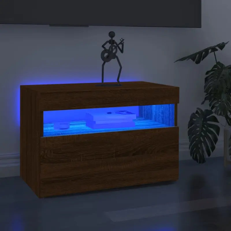 Hoogglans wit tv-meubel met rgb led-verlichting en stevig ontwerp - bruin eikenkleur / 1 / 60 cm - Tv-meubels