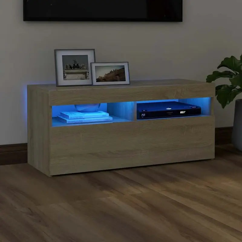 Hoogglans wit tv-meubel met rgb led-verlichting en stevig ontwerp - Sonoma eiken / 1 / 90 cm - Tv-meubels