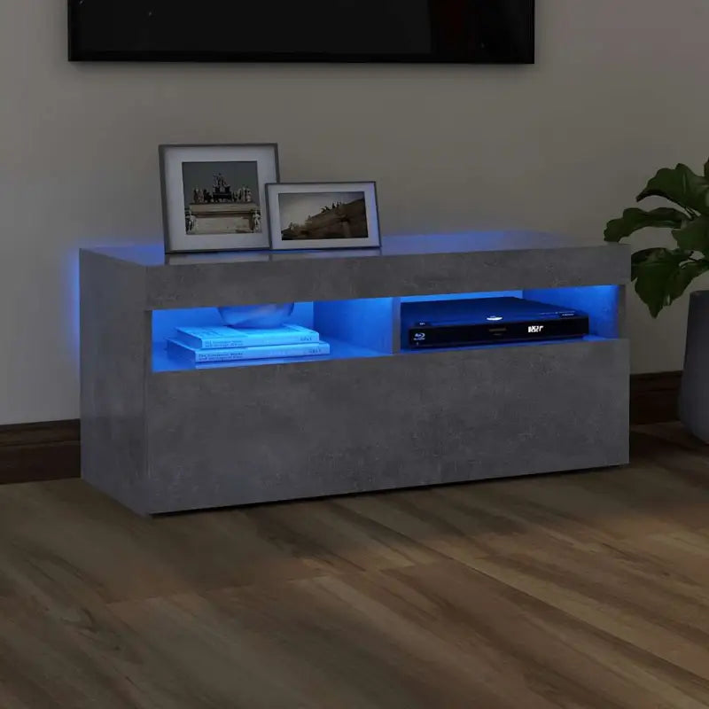 Hoogglans wit tv-meubel met rgb led-verlichting en stevig ontwerp - Betongrijs / 1 / 90 cm - Tv-meubels
