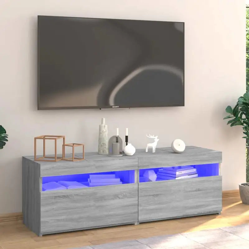 Hoogglans wit tv-meubel met rgb led-verlichting en stevig ontwerp - Grijs sonoma / 1 / 120 cm - Tv-meubels