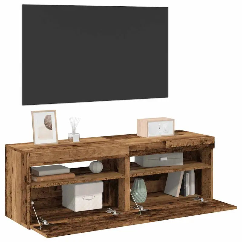Hoogglans wit tv-meubel met rgb led-verlichting en stevig ontwerp - Oud hout / 2 / 60 cm - Tv-meubels
