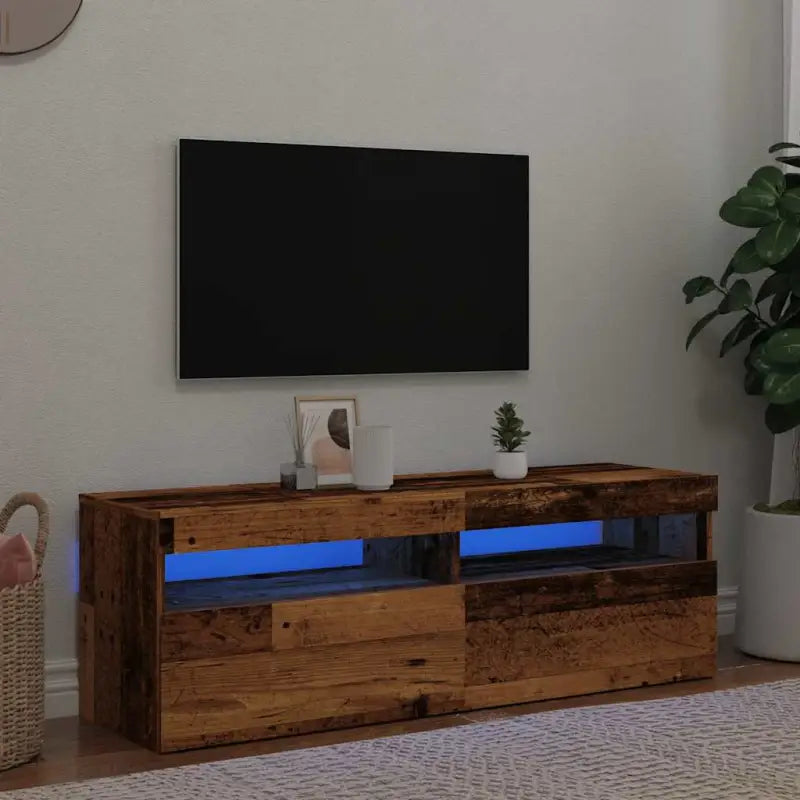 Hoogglans wit tv-meubel met rgb led-verlichting en stevig ontwerp - Oud hout / 1 / 120 cm - Tv-meubels