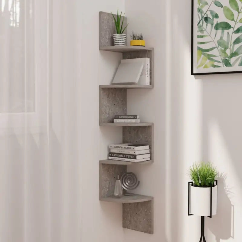 Hoogglans wit Wandplanken in bewerkt hout voor woonkamer decoratie - Betongrijs / 1 - Wandplanken