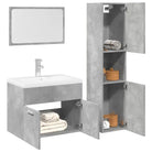 Hoogglans witte badkamermeubelset met hoge kast en bewerkt hout - Betongrijs / 60 x 38.5 x 46 cm / 3