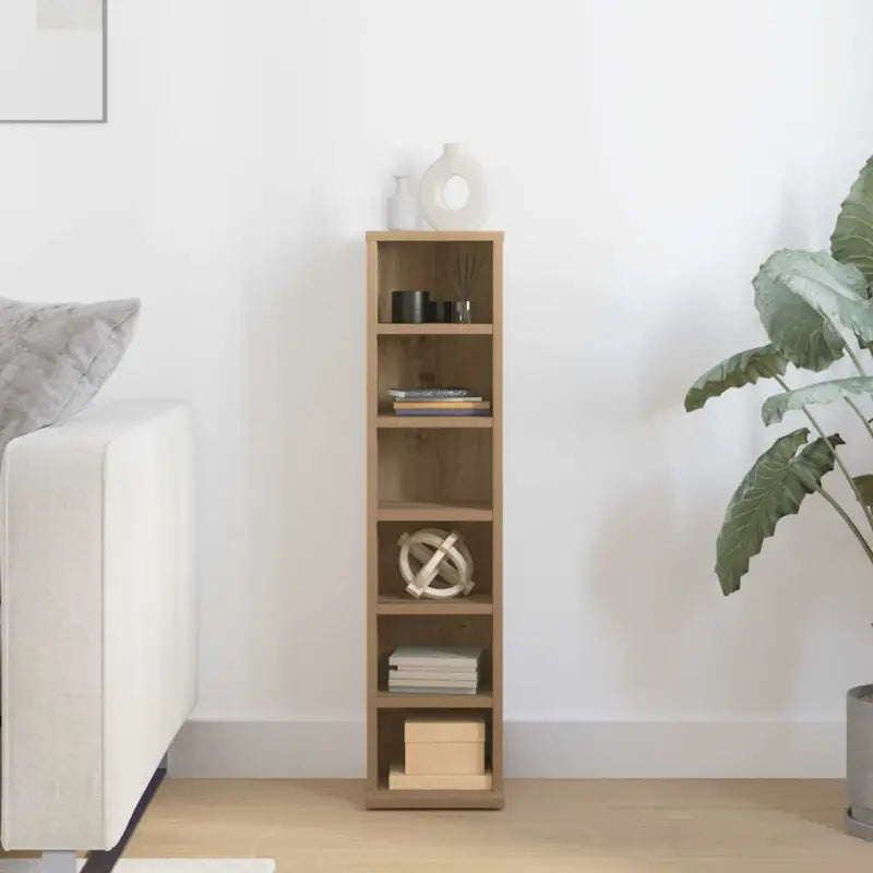 Hoogglans witte cd kast met bewerkt hout en open vakken - artisanaal eikenkleurig / 1 - Cd- & dvd-kasten
