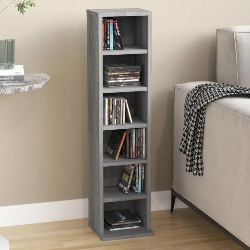 Hoogglans witte cd kast met bewerkt hout en open vakken - Grijs sonoma / 1 - Cd- & dvd-kasten