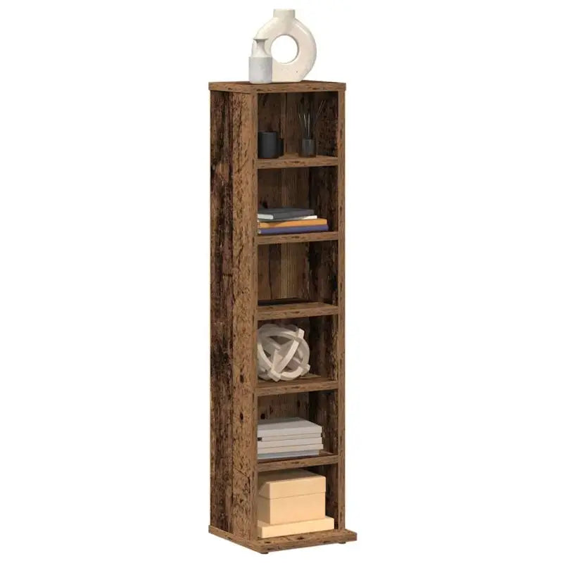 Hoogglans witte cd kast met bewerkt hout en open vakken - Oud hout / 1 - Cd- & dvd-kasten