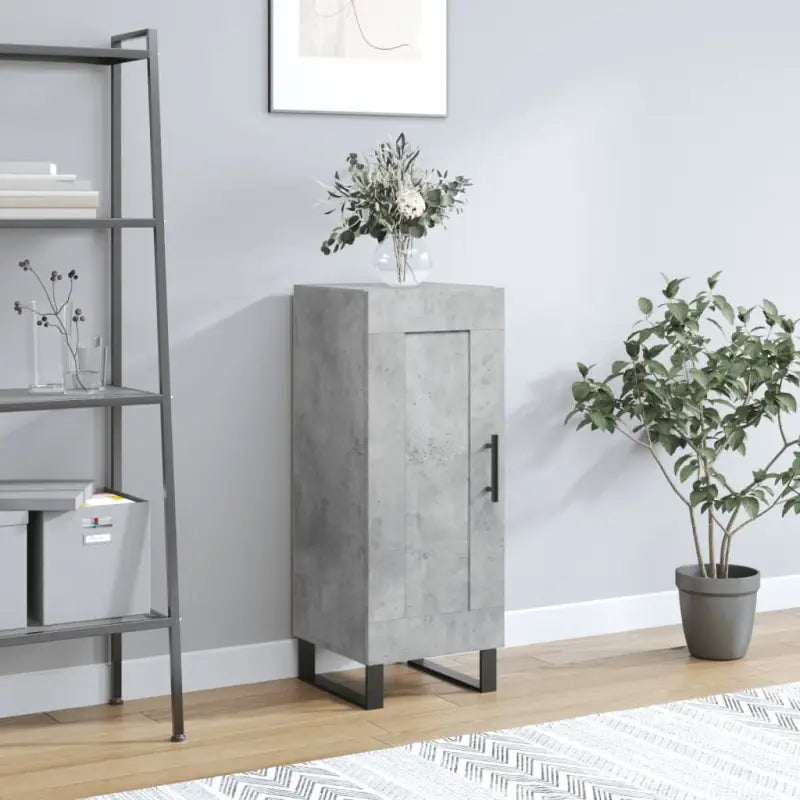Hoogglans witte dressoir met metalen poten en bewerkt hout - Betongrijs / 1 - Dressoirs & buffetkasten