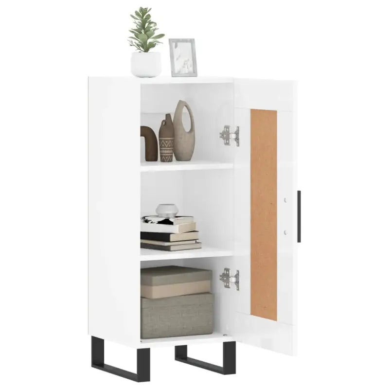 Hoogglans witte dressoir met metalen poten en bewerkt hout - Dressoirs & buffetkasten