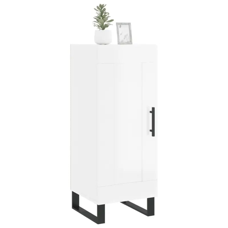 Hoogglans witte dressoir met metalen poten en bewerkt hout - Dressoirs & buffetkasten