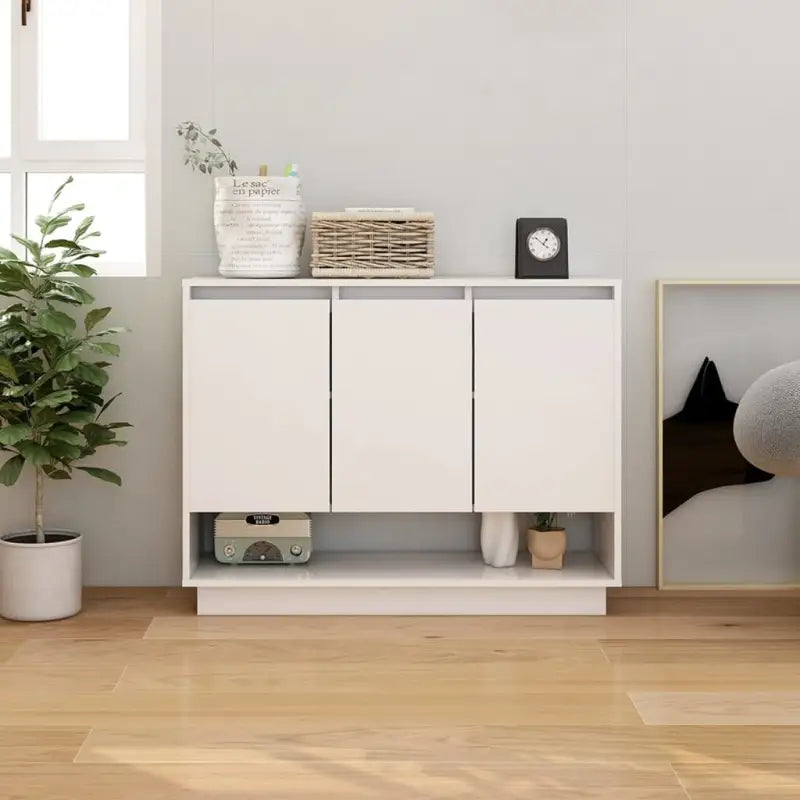 Hoogglans witte dressoir van bewerkt hout voor moderne inrichting - Dressoirs & buffetkasten