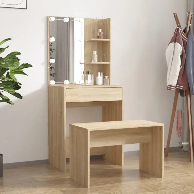 Hoogglans witte slaapkamerkaptafel bewerkt hout binnen handbereik - Sonoma eiken / 60 x 40 x 140 cm / 1
