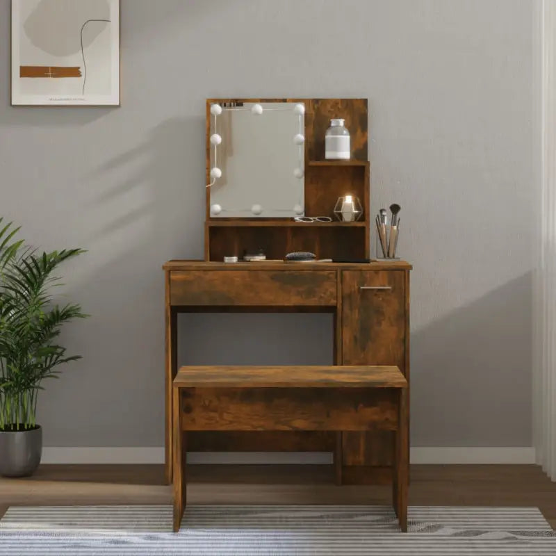 Hoogglans witte slaapkamerkaptafel bewerkt hout binnen handbereik - Gerookt eiken / 86.5 x 35 x 136 cm / 1