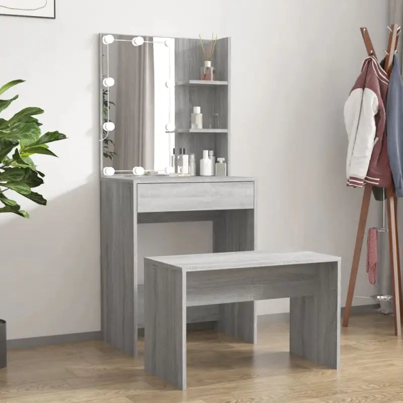 Hoogglans witte slaapkamerkaptafel bewerkt hout binnen handbereik - Grijs sonoma / 60 x 40 x 140 cm / 1