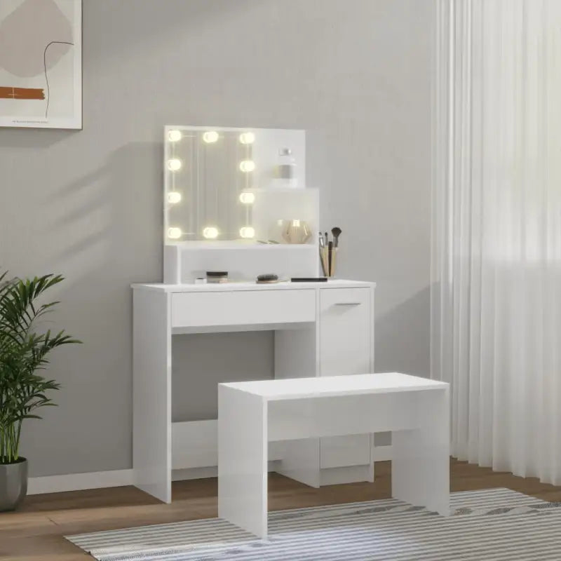 Hoogglans witte slaapkamerkaptafel bewerkt hout binnen handbereik - Slaapkamerkaptafels
