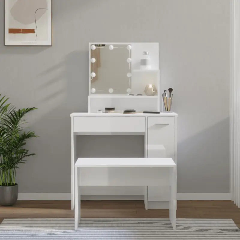 Hoogglans witte slaapkamerkaptafel bewerkt hout binnen handbereik - Slaapkamerkaptafels