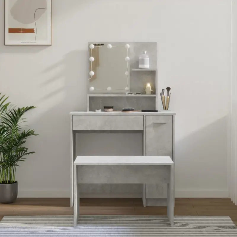 Hoogglans witte slaapkamerkaptafel bewerkt hout binnen handbereik - Betongrijs / 86.5 x 35 x 136 cm / 1