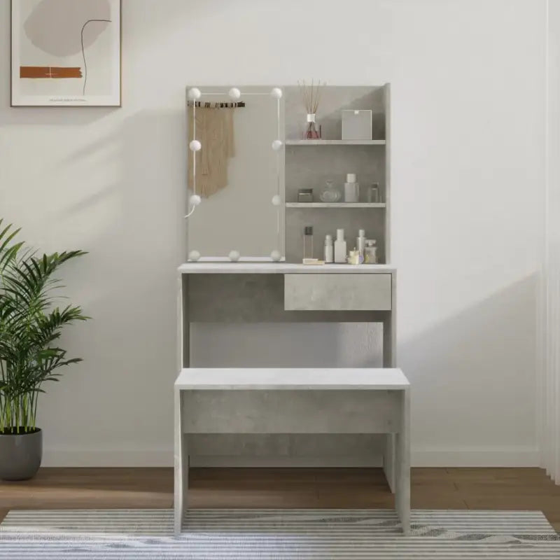 Hoogglans witte slaapkamerkaptafel bewerkt hout binnen handbereik - Betongrijs / 74.5 x 40 x 141 cm / 1