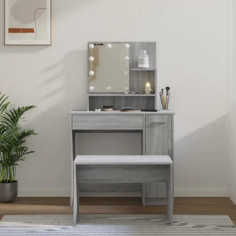 Hoogglans witte slaapkamerkaptafel bewerkt hout binnen handbereik - Grijs sonoma / 86.5 x 35 x 136 cm / 1