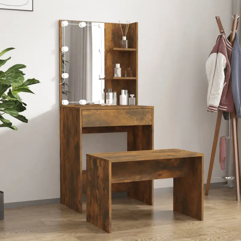 Hoogglans witte slaapkamerkaptafel bewerkt hout binnen handbereik - Gerookt eiken / 60 x 40 x 140 cm / 1