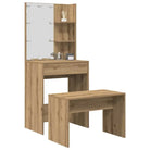 Hoogglans witte slaapkamerkaptafel bewerkt hout binnen handbereik - artisanaal eikenkleurig / 60 x 40 x 140 cm / 1