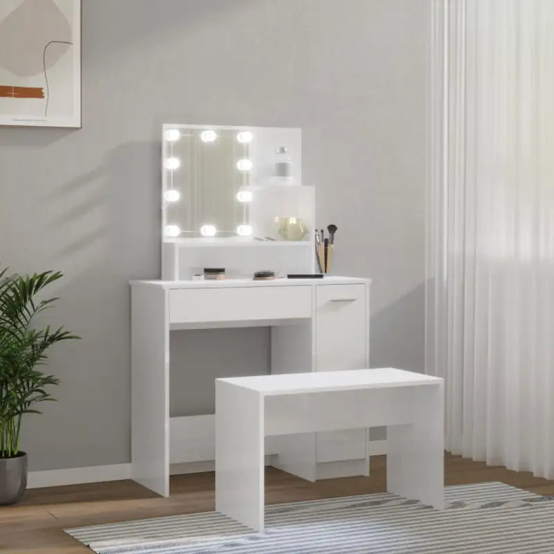 Hoogglans witte slaapkamerkaptafel bewerkt hout binnen handbereik - Slaapkamerkaptafels