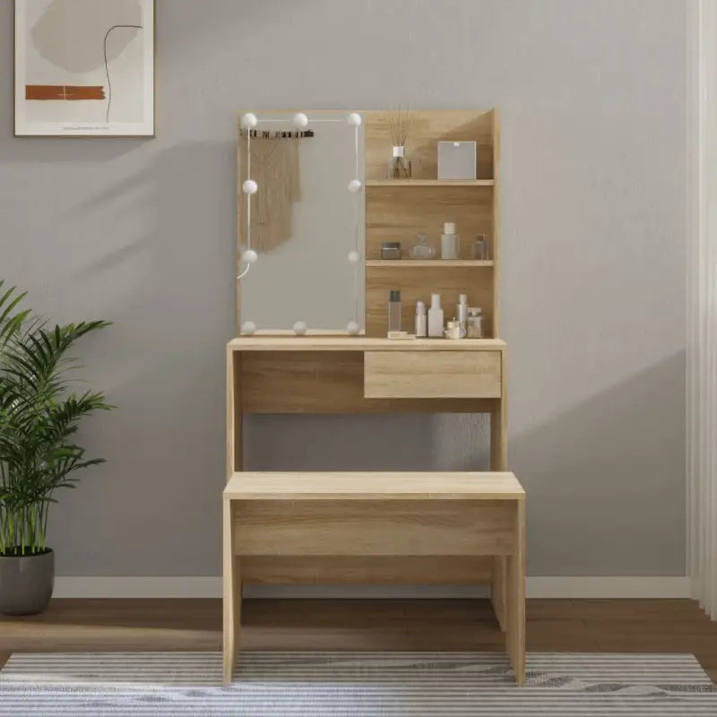 Hoogglans witte slaapkamerkaptafel bewerkt hout binnen handbereik - Sonoma eiken / 74.5 x 40 x 141 cm / 1