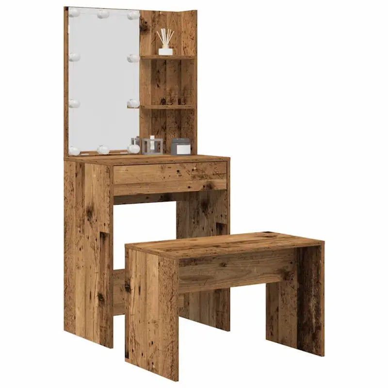 Hoogglans witte slaapkamerkaptafel bewerkt hout binnen handbereik - Oud hout / 60 x 40 x 140 cm / 1