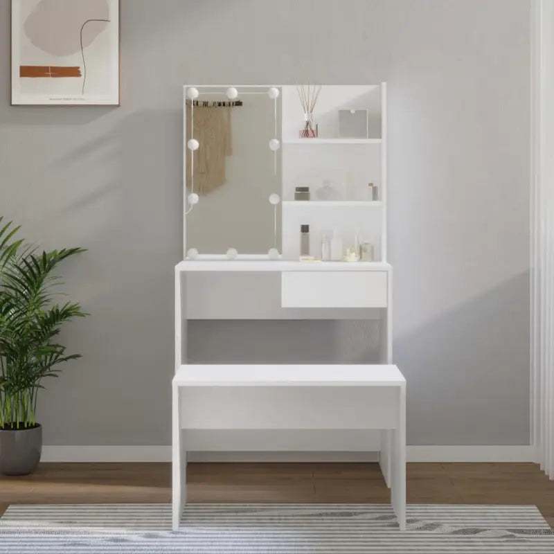Hoogglans witte slaapkamerkaptafel bewerkt hout binnen handbereik - Wit / 74.5 x 40 x 141 cm / 1 - Slaapkamerkaptafels