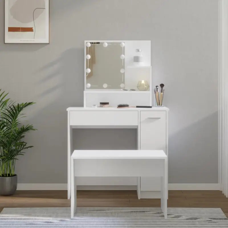 Hoogglans witte slaapkamerkaptafel bewerkt hout binnen handbereik - Wit / 86.5 x 35 x 136 cm / 1 - Slaapkamerkaptafels