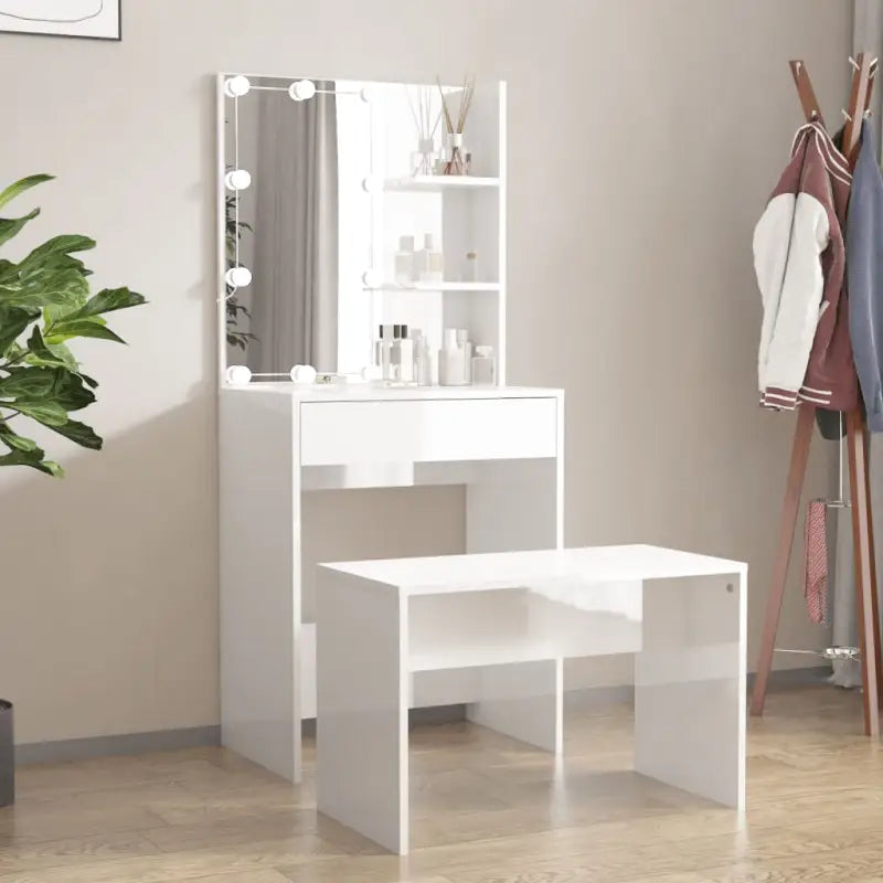 Hoogglans witte slaapkamerkaptafel bewerkt hout binnen handbereik - Hoogglans wit / 60 x 40 x 140 cm / 1