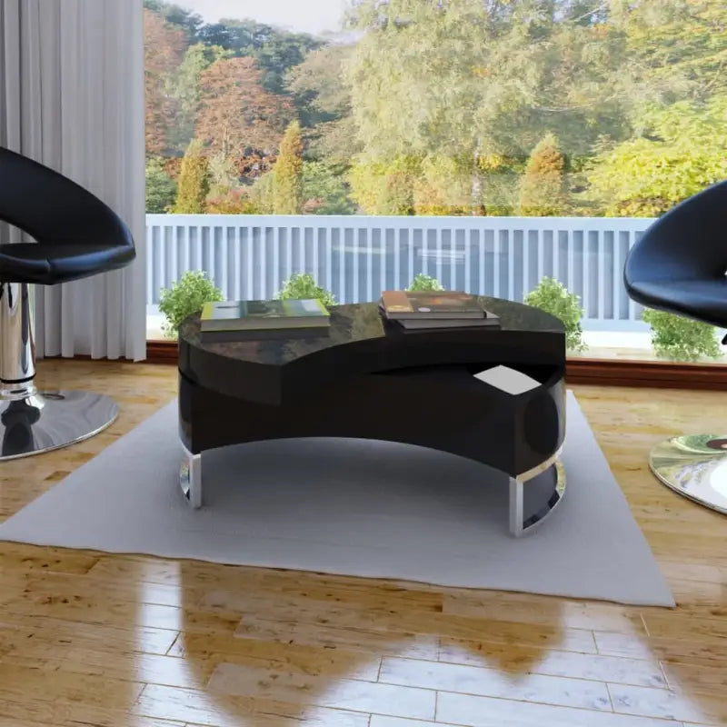 Hoogglans Zwart Salontafel met Opbergruimte en Draaibaar Ontwerp - Zwart / 1 - Salontafels