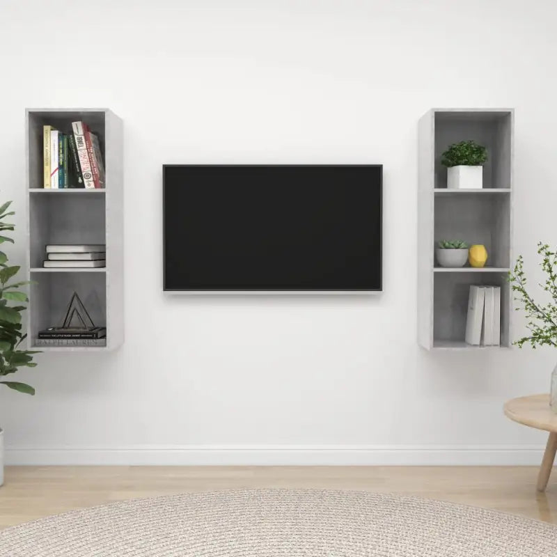 Hoogglans Zwart Tv-Meubelset met Opbergruimte en Wandmontagemogelijkheden - Betongrijs / 2 - Tv-meubels