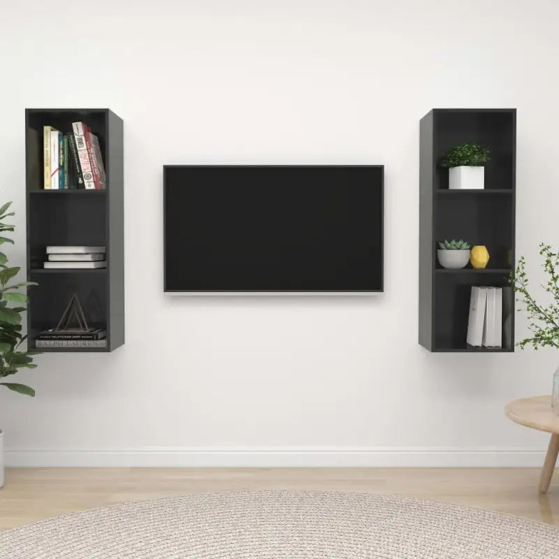 Hoogglans Zwart Tv-Meubelset met Opbergruimte en Wandmontagemogelijkheden - Hoogglans grijs / 2 - Tv-meubels