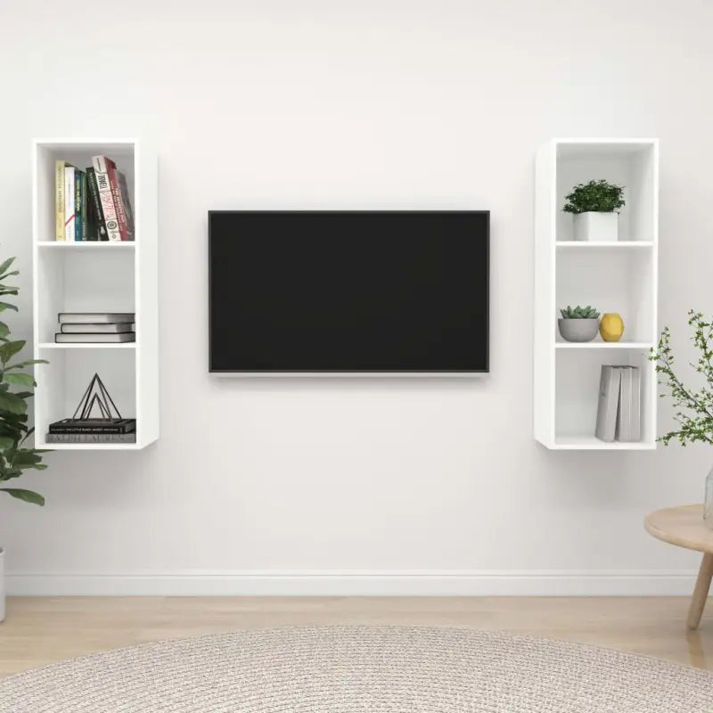 Hoogglans Zwart Tv-Meubelset met Opbergruimte en Wandmontagemogelijkheden - Wit / 2 - Tv-meubels
